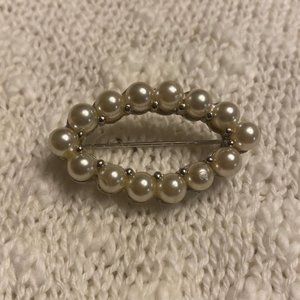 Silver Tone And Faux Pearl Brooch